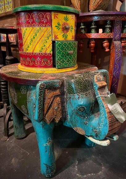 Blue Painted Elephant Seater Low Table
