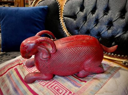 Red Carved Goat with Secret Storage