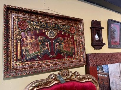 DCI133 ภาพเขียนนูนต่ำช้างคู่งานอินเดีย