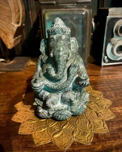 Ganesha Carved Green Jade