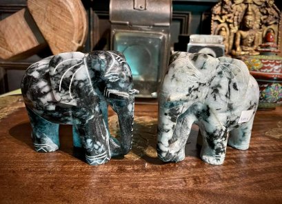 Pair of Elephants Green Marble
