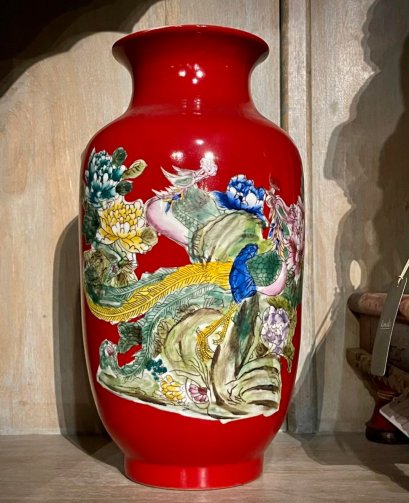 คู่แจกันเซรามิคสีแดง