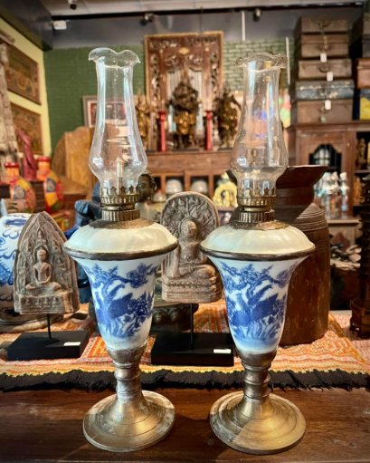 DCI48 ชุดคู่ตะเกียงจีนเซรามิคโบราณ