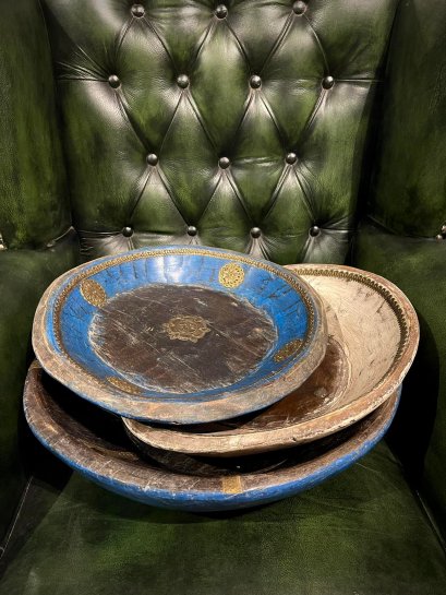 DCI53 จานไม้โบราณแกะจากไม้ชิ้นใหญ่