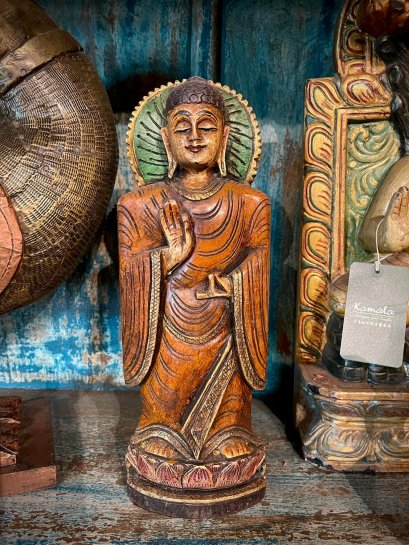 DCI65 Buddha Statue Painted Carved Wood