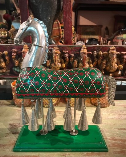 DCI80 Green painted horse with bells