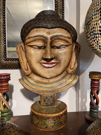 DCI116 Indian One Wood Carved Buddha Face