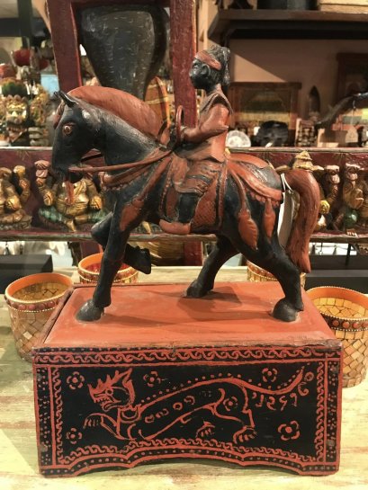 DCI129 Burmese antique Box with Nat Riding Horse