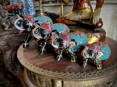 DCI142 Elephants Set of 4 Turquoise Decor