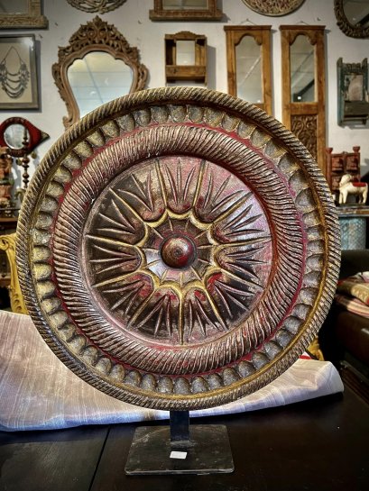 Round Old Wood Panel on Stand