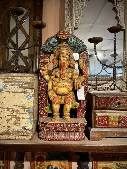 Ganesh Painted One Wood Carved