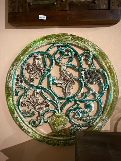 DCI220 แผ่นไม้แกะสลักฉลุลายทรงกลมสีเก่าขัดหยาบ