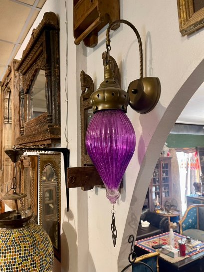 Purple Glass Brass Wall Lamp