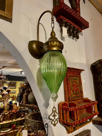 Green Glass Brass Wall Lamp