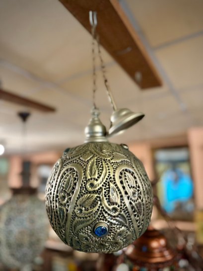 Pieced Brass Ball Light Set of 2 Hanging Lamps