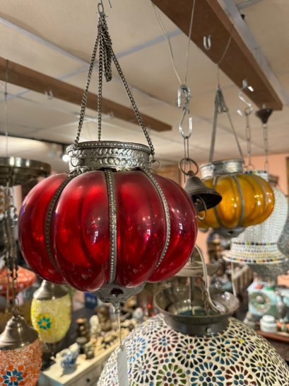 Clear Glass Hanging Lamp in Red or Yellow