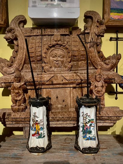 Tall Ceramic Pipe with Chinese Painted