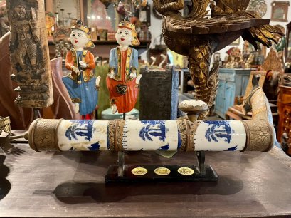 White Ceramic Pipe Blue Painted