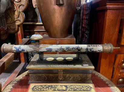 Ornate White Opium Pipe with Dragon and Phoenix