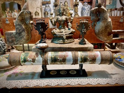 White Ceramic Pipe Lotus Painted