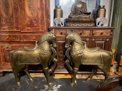 Elegant Large Pair of Horses Brass Covered