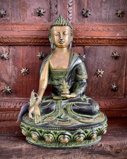 Tibetan Medicine Buddha Black Brass Statue