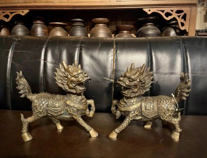 Pair of Kirin Chinese Fengshui Brass