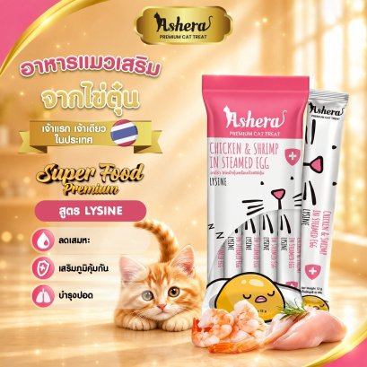 Ashera สูตรไก่หน้ากุ้งพร้อมด้วยไข่ตุ๋น  1 ซอง / 5 หลอด