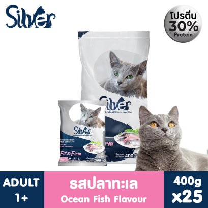 SILVER&nbsp;สูตร&nbsp;FIT&amp;FIRM&nbsp;(รสปลาทะเล) ขนาด 10 kg (400g x 25ถุง)