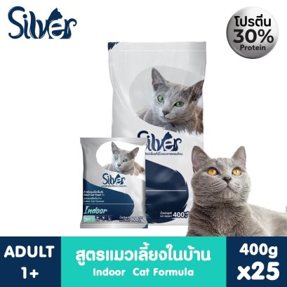SILVER สูตร INDOOR (สูตรเลี้ยงในบ้าน) ขนาด 10 kg (400g x 25ถุง)