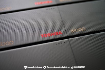 รับสกรีนโลโก้ ลาย ภาพ ลงบนพาวเวอร์แบงค์ ยี่ห้อ eloop  ลาย TOSHIBA สีแดง