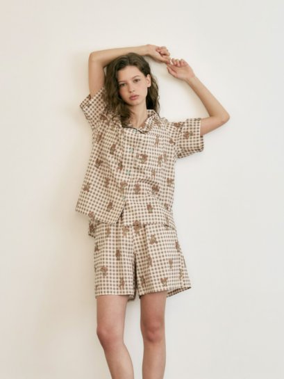Brown Teddy Bear Print Women Sleepwear Set by Skinn intimate