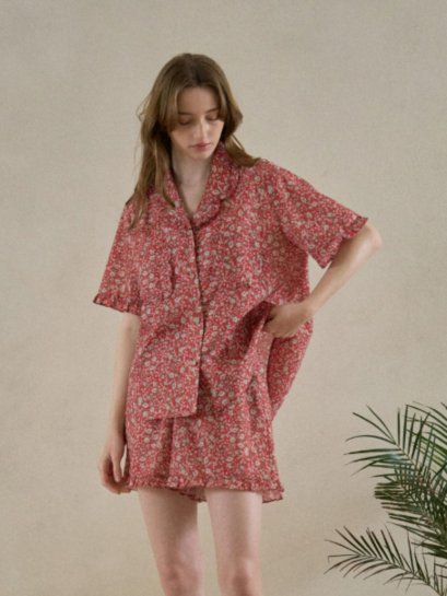 Red Floral Cotton PJ Set