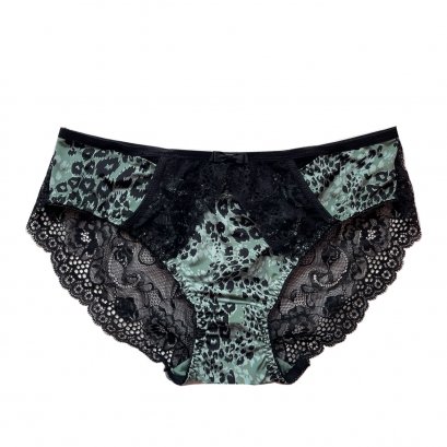 Khaki Leopard Lace Trim Briefs