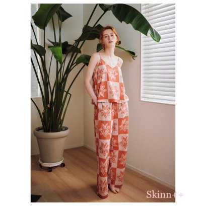 เซตชุดนอนพร้อมซับใน รุ่น Orange Cotton Print Camisol Set