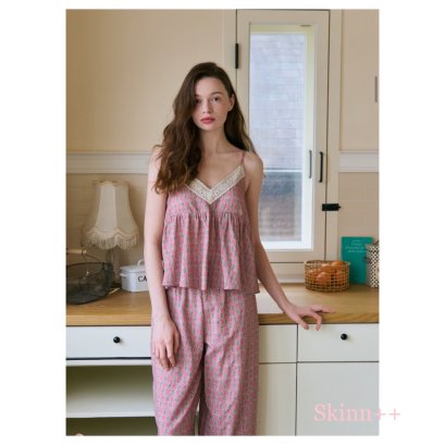 เซตชุดนอนพร้อมซับใน รุ่น Pink Cotton Print Camisol Set
