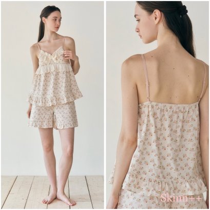 Cream Florals Cotton Cami Set with Padding