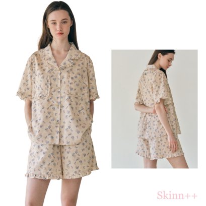 Cream&Blue Cotton PJ Set