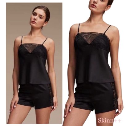 Black Lace Camisol Pajamas set by Skinn intimate