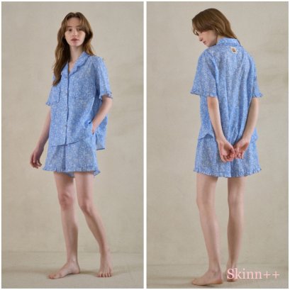 Blue Floral Cotton PJ Set