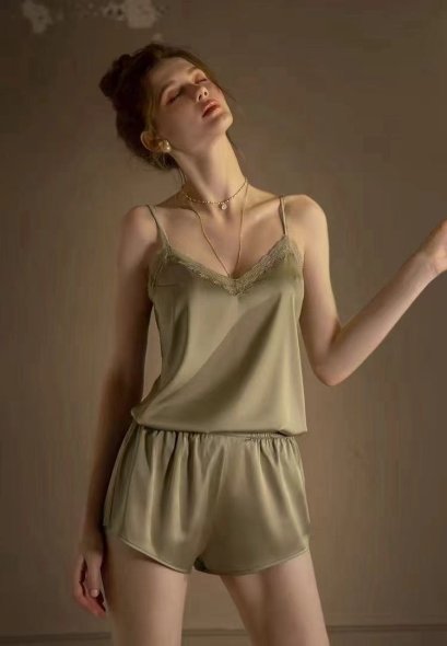 Olive Satin Camisol PJ Set by Skinn intimate