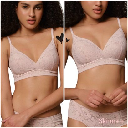 Nude pink Lace Light Support Bralette Set