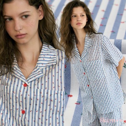 Blue Strip Cotton PJ Set