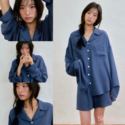 เซ็ตชุดนอน รุ่น Casual Silky PJ Set /Blue