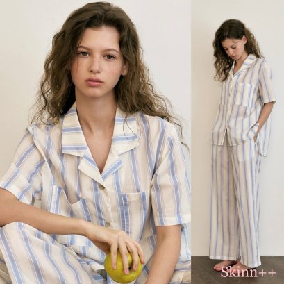Blue Strip Cotton PJ Set
