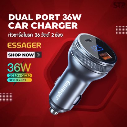 ESSAGER หัวชาร์จในรถ PD+QC Super Charge 3ุ6W