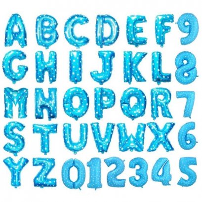 ลูกโป่งฟอยล์ อักษร ขนาด 16 นิ้ว Balloon สีฟ้า ลายดาว