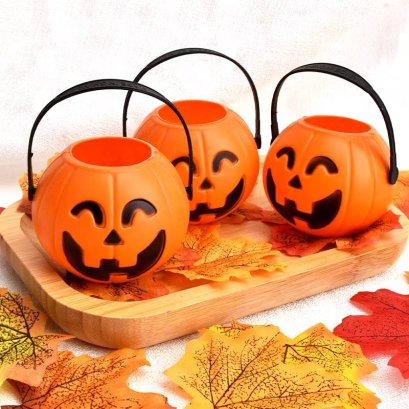 ถังฟักทองฮาโลวีน ตระกร้าฟักทอง ตกแต่ง พร้อมส่งจากไทย