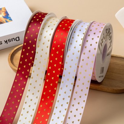 ริบบิ้นสกรีนหัวใจ ขนาด 2.5 เซนติเมตร ยาว 29 เมตร ส่งจากไทย