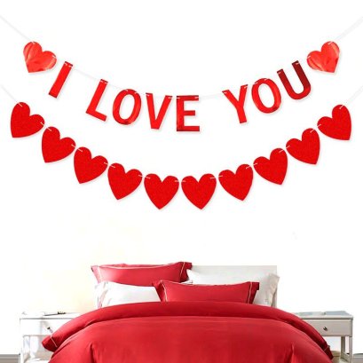 ธงราวหัวใจ ธงราวกระดาษ ธงราวกากาเพชร ธงราว ผ้าสักหลาด ส่งจากไทย